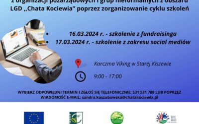 Zaproszenie na bezpłatne szkolenie pt. ,,Korzystanie i promocja działań w social mediach + fundraising” organizowane w ramach operacji własnej